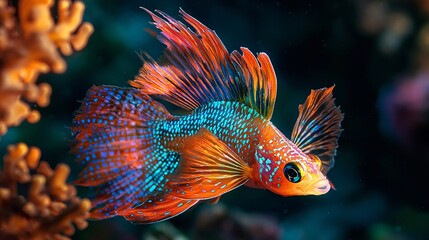 The Radiant Tail of a Peacock Fish Reflects Moonlight as it Swims Through the Sea  