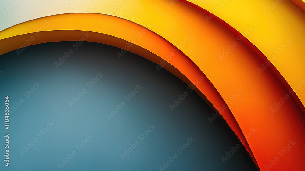 Poster bright abstract design with curved lines in orange and yellow colors on dark blue background.sunny 3