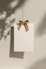 Elegant Hanging Invitation Card Mockup Minimalist Setting Graphic Design Soft Lighting Contemporary Aesthetic