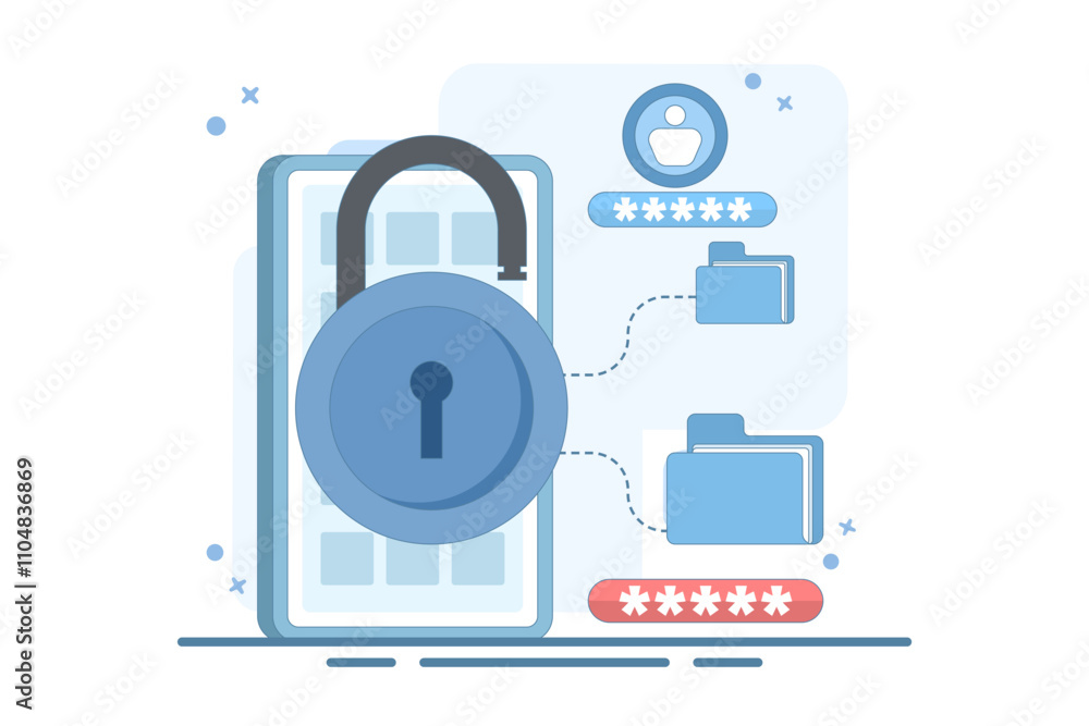 Poster file security and safety concept. folder lock application or software. giving a password to a docume
