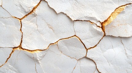 Obraz premium Elegant Cracked White Marble Texture with Golden Veins Background Surface Design