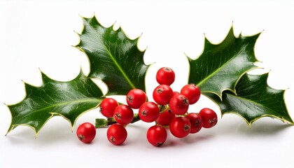Winter Holly Branch with Berry isolated white background