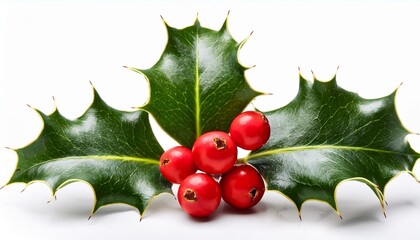 Winter Holly Branch with Berry isolated white background