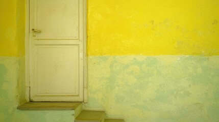 Yellow Green Wall with Old Door Vintage Texture Home Interior