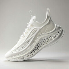 Elegant futuristic sneakers floating in the air. Sneaker and shoes concept with future and modern design.