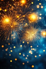 Obraz premium Vibrant Fireworks Display in Night Sky with Bokeh Lights Celebration Atmosphere