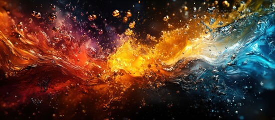 Fototapeta premium Abstract water splash with orange, blue, and red colors.
