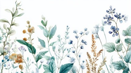 Frosty natural remedy herbs, delicate boho winter tones, isolated on white background