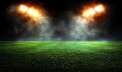 Soccer Field Night Lights Illuminating Green Grass Arena