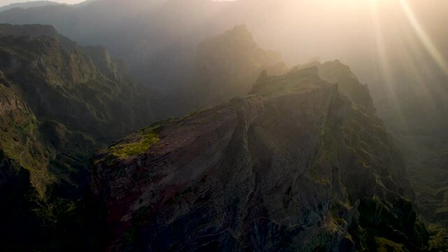 Scenic landscape of Pico do Areiro in Central madeira Island during sunset.