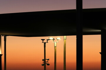 Bright lighting of buildings and structures close-up. Abstract drawings and backgrounds.