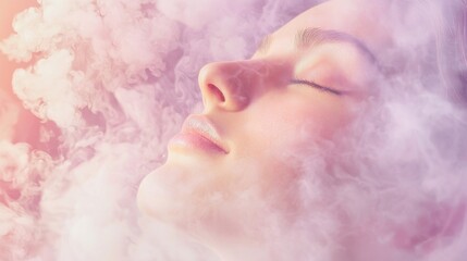 Fototapeta premium Radiant Self-Care: Woman enjoying herbal face steam, glowing skin in warm light. Regenerative Beauty and Natural Wellness. Ultra-Detailed Beauty Concept.
