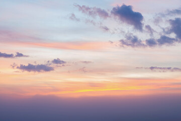 Colorful cloudy sky at morning foggy. Sky texture abstract nature background.