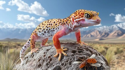 Obraz premium Lively gecko climbing on rock desert landscape wildlife photography outdoor adventure close-up view