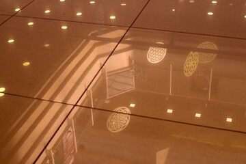 Bright lighting of buildings and structures close-up. Abstract drawings and backgrounds.