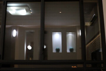 Bright lighting of buildings and structures close-up. Abstract drawings and backgrounds.