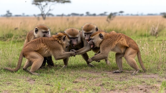 Exploring animal behavior monkeys interacting in the savanna grasslands wildlife photography