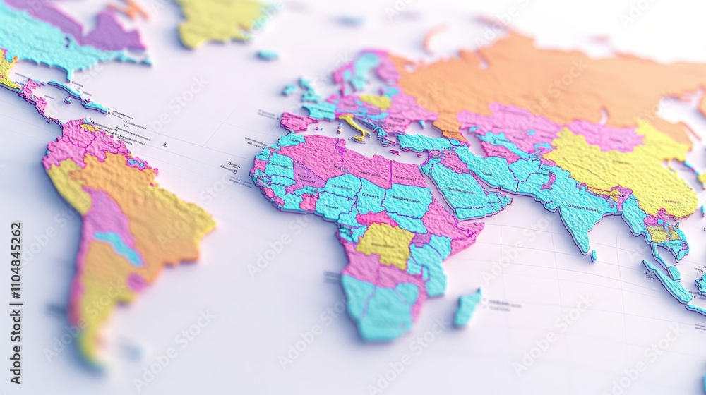 Aufkleber educational context aerial digital art overview of the global political map