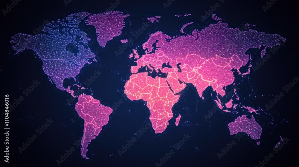 Poster global map visualization of geopolitical trends digital environment stunning viewpoint