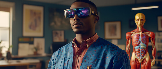 Innovative technology showcasing anatomy science classroom digital art modern environment close-up view future learning concept