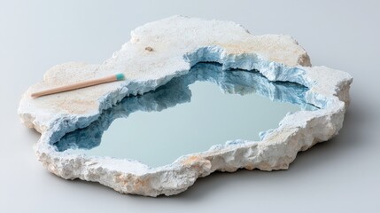 Fototapeta premium Abstract Cloud Mirror Sculpture Textured Stone Blue Reflection Modern Art
