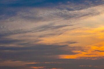 Enjoy a panoramic view of the skyline. The sun rises in the morning sky with colorful clouds. and beautiful cloud patterns In the soft light of the morning	