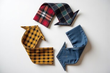Fototapeta premium Fabric scraps form a recycling symbol design