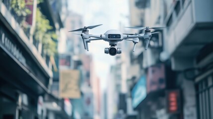 A robotic surveillance network monitoring urban traffic and security, AI-driven drones patrolling city streets, Urban style