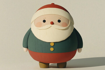 A charming handcrafted-style Santa Claus figurine with a rounded body and a simple, minimalist design. The matte wood texture and muted color palette create a warm, nostalgic feel
