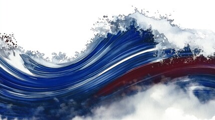 Dynamic waves with blue and white hues, isolated on a white background.
