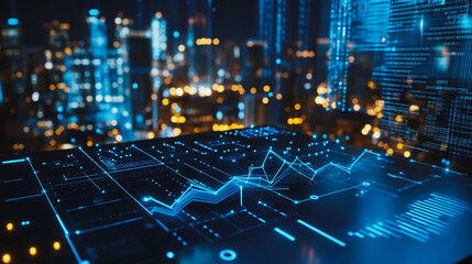 Obraz premium Smart digital city with connection cyber security network reciprocity over the twilight cityscape.future wireless digital city and social media networking systems that connects people within the city