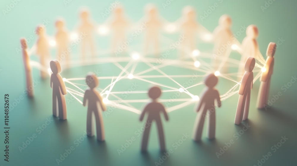Poster a group of figures connected by glowing lines, symbolizing networking and collaboration.