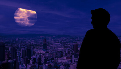 A Contemplative Figure Silently Overlooking a Stunning Futuristic Cityscape at Dusk