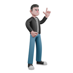 Cartoon 3D Artistic Model. A male screenwriter stands with one hand pointing his index finger and the other clenched into a fist. Creative 3D Model