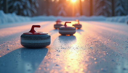 Curling Stones Sliding on a Frosty Rink