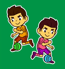 Boy Playing Football Doodle Sticker Illustration
