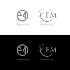 FM minimalist and classic logo set design. FM monogram circle shape vector. FM unique design.