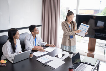 Diversity Woman leadership asian business people training Teamwork meeting asian employees working together colleagues