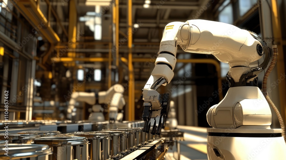 Aufkleber advanced robotic arm in a modern manufacturing facility efficiently assembling metal cans with preci