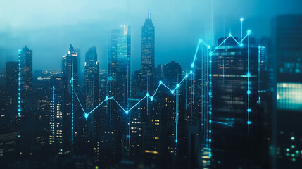 Fototapeta premium Smart digital city with connection cyber security network reciprocity over the twilight cityscape.future wireless digital city and social media networking systems that connects people within the city