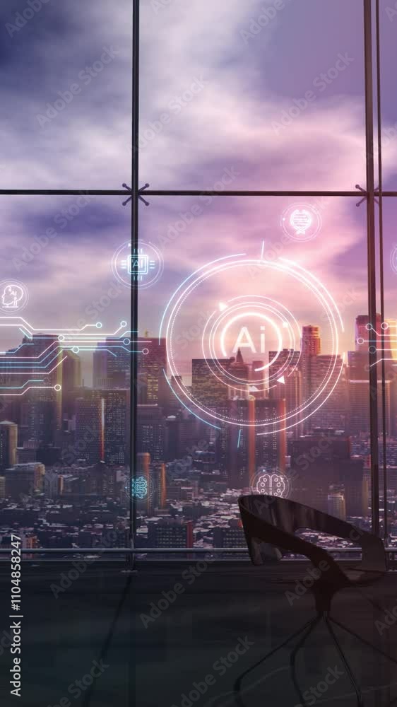 Poster office and infographics about artificial intelligence. 3d render