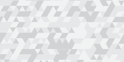 Abstract geometric white and gray background seamless mosaic and low polygon triangle texture wallpaper. Triangle shape retro wall grid pattern geometric ornament tile vector square element.