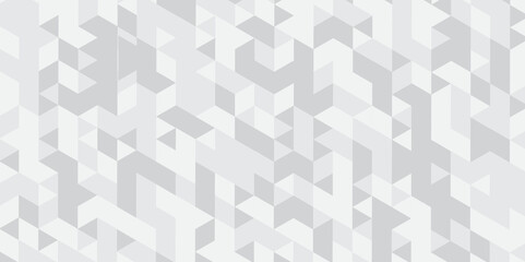 Abstract geometric white and gray background seamless mosaic and low polygon triangle texture wallpaper. Triangle shape retro wall grid pattern geometric ornament tile vector square element.
