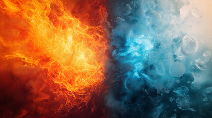 Abstract Fire and Ice element against each other background. Hot and Cold illustration.