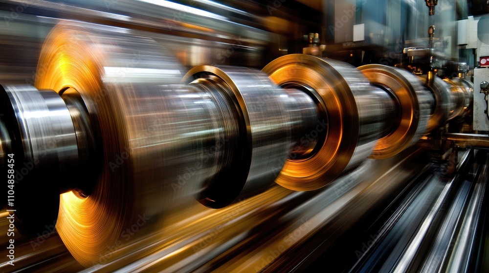 Aufkleber high-speed motion of industrial machinery with circular components blurring in action, demonstrating
