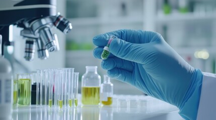 Fototapeta premium Medical Lab with Gloves Holding Cannabis Capsule