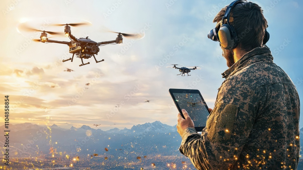 Aufkleber Diy drone operator engaging in armed drone control with t-standard technology in an urban environment a comprehensive overview for hobbyists