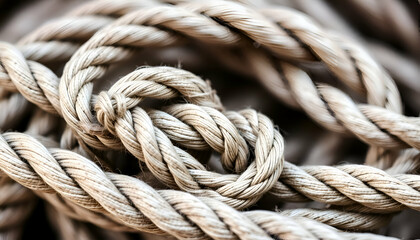 Fototapeta premium rope and knot A knot made of rope on a solid colored background,