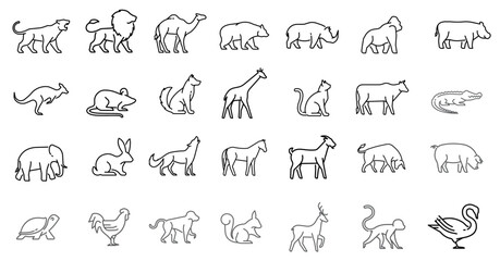 Animals, bold line icons. The illustrations are a vector,