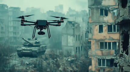 Urban battlefield deployment of diy drone in a post-apocalyptic cityscape for tactical surveillance and reconnaissance